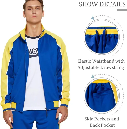 Miniatura 5 de DUOFIER Conjunto deportivo para hombre, sudadera con cremallera completa, pantalones deportivos cálidos, ropa de entrenamiento para gimnasio