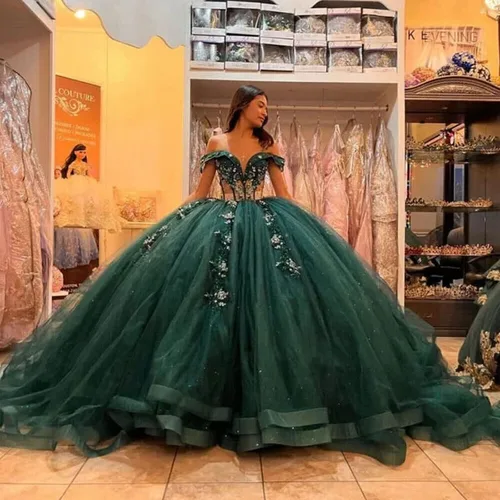 Miniatura 3 de Zhangyo V cuello dulce 16 vestidos de quinceañera vestido de bola hinchado fuera del hombro vestido de 15 años tul vestido de fiesta CXL050