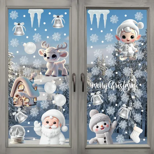 Miniatura 11 de WALPLUS Calcomanías Navideñas para Ventanas Decoraciones de Doble Cara Reutilizables Despegar y Pegar Removibles para Vidrio Sala de Estar Cuarto