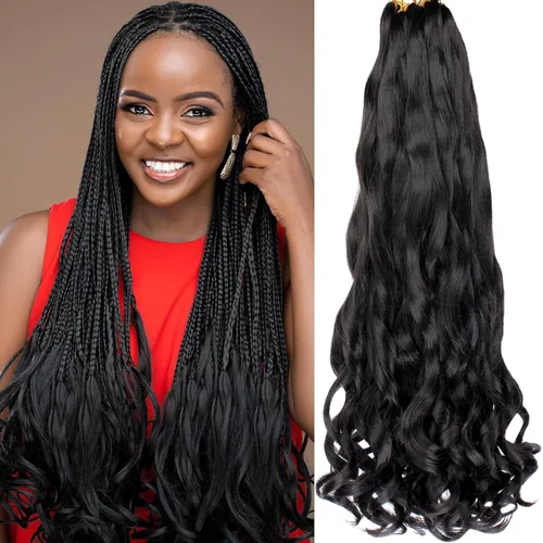 Miniatura 25 de COOKOO 9 paquetes de cabello rizado francés trenzado de 18 pulgadas, suave y flexible, cabello trenzado de alta calidad, rizos franceses, extensión