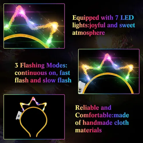Miniatura 4 de WILLBOND 40 Pcs Light up Crown Headband LED Glow Crown Headband Hair Accessories for Birthday Festival Concert Party Costume