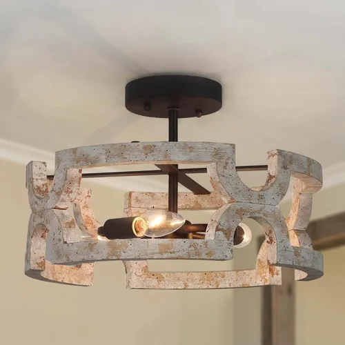 Miniatura 8 de KSANA Lámpara de techo semiempotrada, moderna lámpara de techo de madera sintética con pantalla de vidrio para pasillo, dormitorio, cocina, baño