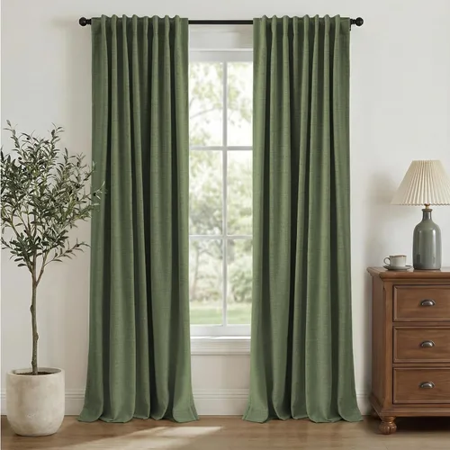 Miniatura 28 de INOVADAY Cortinas 100% opacas de 63 pulgadas de largo, juego de 2 paneles de lino con pestaña trasera, bolsillo para barra, cortinas opacas