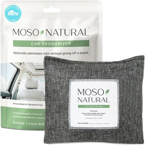 Moso Natural Ambientador y desodorante para automóvil, absorbente de olores de carbón de bambú de larga duración, eliminador de olores no tóxico