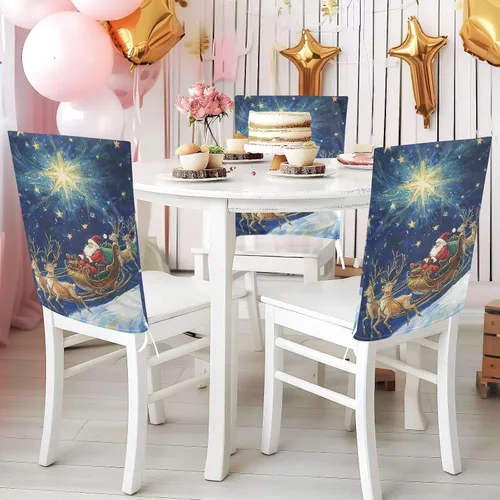 Miniatura 5 de Cartoon Merry Christmas Eve Decorative Chairs Slipcovers for Home Dining Room Decor Washable Dining Room Chair Seat Cover protectores para sillas