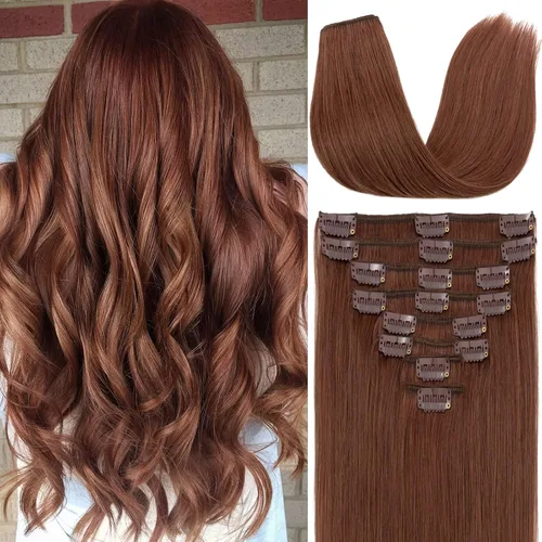 Miniatura 16 de S-noilite Extensiones de cabello humano con broches, extensiones de cabello humano corto con clip, trama estándar, 8 piezas, 18 clips, cabello