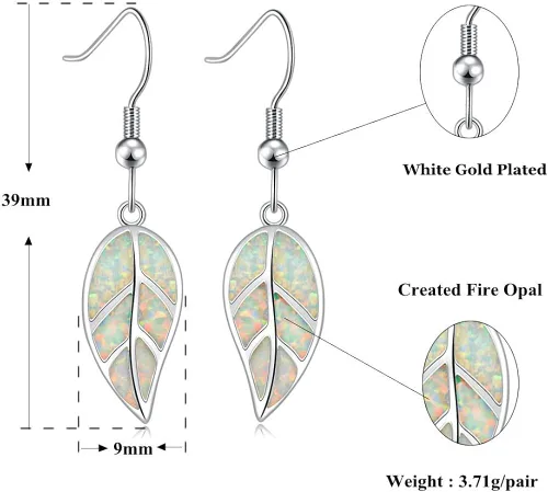 Miniatura 6 de CiNily Aretes colgantes chapados en oro blanco de 18 quilates con hoja de ópalo para mujeres, adolescentes y niñas, regalo de joyería de ópalo