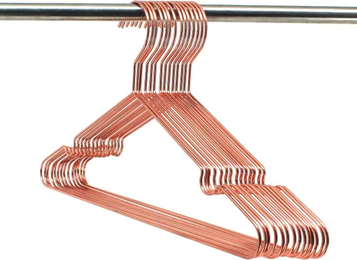 Paquete de 60 perchas de 13 pulgadas para niños, color oro cobre rosa, con alambre de metal brillante, para almacenamiento y exhibición de camisas,