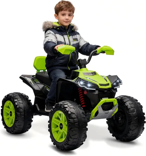 Juguetes de paseo de 24 V para niños grandes, ATV para niños de 2 plazas, ruedas con potencia con suspensión de 4 ruedas, luces LED, música, Azul