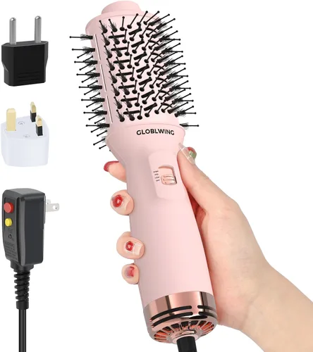 Cepillo secador automático de pelo de viaje de doble voltaje, compacto mini cepillo de aire caliente con enchufe europeo, secadora de un paso y