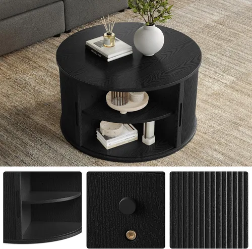Miniatura 6 de LINSY HOME - Mesa de centro redonda, mesa de centro de 31.5" con puerta de tambor deslizante, mesa auxiliar acampanada con almacenamiento, mesa