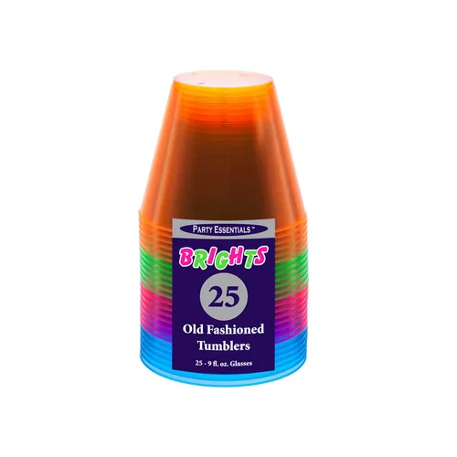 Miniatura 6 de Vasos de plástico para fiestas de Party Essentials, 9 onzas de capacidad, con brillo, Variado neón, 500