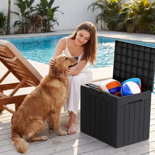 Miniatura 5 de Devoko 29 Gallon Waterproof Outdoor Storage Box Resin Deck Box Lockable and UV Resistant for Patio Furniture, Garden Tools (Black, 29 Gallon)
