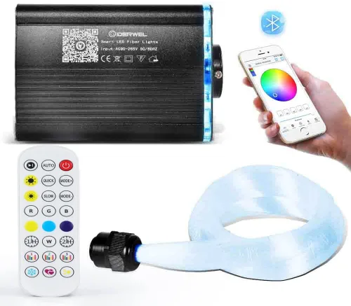 GIDERWEL Luz inteligente de fibra óptica controlada por aplicación, kit de techo RGBW Starlight con control remoto, 200 cables de fibra óptica de