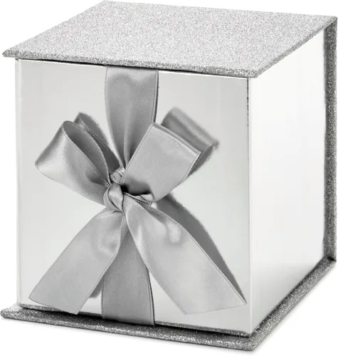 Miniatura 5 de Hallmark Caja de regalo pequeña con lazo y relleno de papel triturado (caja de regalo Silver Signature de 4 pulgadas con purpurina) para bodas