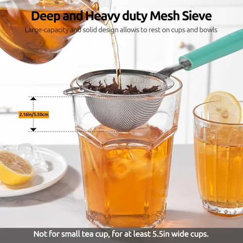 Miniatura 9 de U-Taste Colador de Malla Fina Pequeño: Acero Inoxidable 18/8 de 3.35 pulgadas, Tamiz de Cocina para Alimentos de 30 Mallas con Mango de Silicona