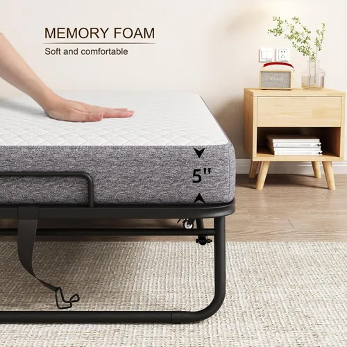 Miniatura 6 de Espsilto Cama plegable de 75 x 46 pulgadas con colchón para adultos, cama enrollable de gran tamaño para invitados, colchón plegable portátil