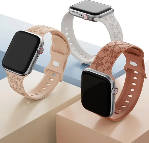 Miniatura 2 de Paquete de 3 correas con grabado floral compatibles con Apple Watch Band para mujeres de 1.496 pulgadas, 1.575 pulgadas, 1.614 pulgadas, 1.654