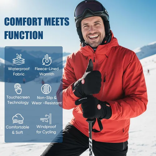 Miniatura 4 de Guantes térmicos antideslizantes e impermeables de invierno para hombres y mujeres, resistentes al viento, para clima frío, motociclismo, ciclismo