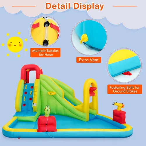 Miniatura 4 de HONEY JOY Tobogán acuático inflable, parque acuático inflable 7 en 1 para patio trasero de niños, piscina de chapoteo, pared de escalada, toboganes