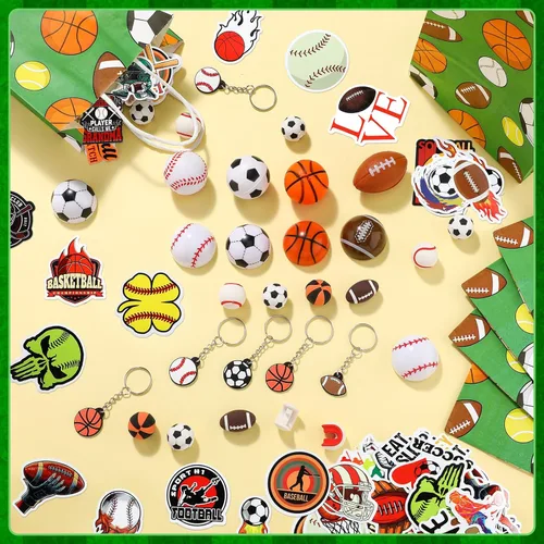 Miniatura 5 de Aoriher Juego de 200 piezas de recuerdos de fiesta deportiva, bolsas de regalo para fiestas deportivas, bolas deportivas de espuma, llaveros