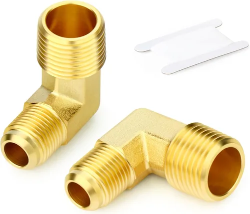 Miniatura 24 de GASHER Adaptador de codo de montaje de tubo de latón de 1/2 pulgada flare x 1/2 pulgada NPT macho Pipe