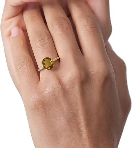 Miniatura 30 de Gem Stone King Anillo de compromiso de oro amarillo de 14 quilates de 2-3 quilates con piedra preciosa ovalada de 0.394 x 0.315 in y diamantes