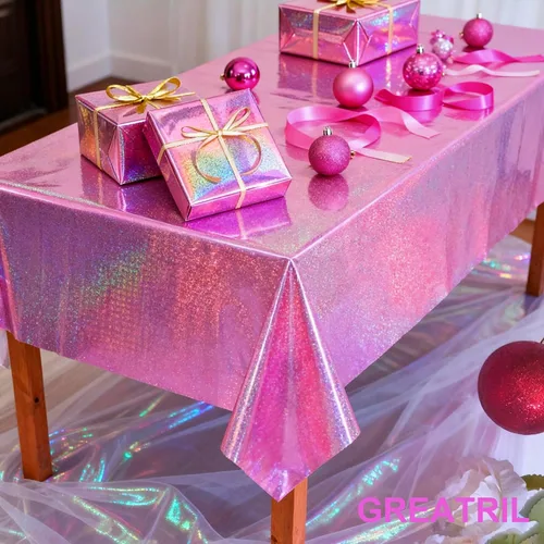 Miniatura 2 de GREATRIL Cortinas de flecos de papel de aluminio iridiscente, 2 paquetes y manteles de fiesta rosa, 2 paquetes para decoración de fondo de fiesta