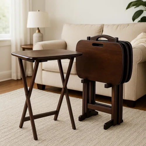 Miniatura 2 de Ergode Juego de mesa de madera de 5 piezas, elegantes mesas plegables, base duradera con marco en X, práctico soporte vertical, fácil montaje
