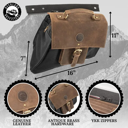 Miniatura 5 de Overland Outfitters Bolsa de sillín Sherpa – Compatible con Jeep Wrangler JL 2018-2022 – Cuero y lona de alta calidad – Se adapta a guardabarros
