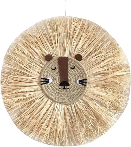 Miniatura 11 de Tapiz para colgar en la pared con cabeza de animal, tejido a mano para colgar en la pared, decoración de pared de dibujos animados, león, tigre, H