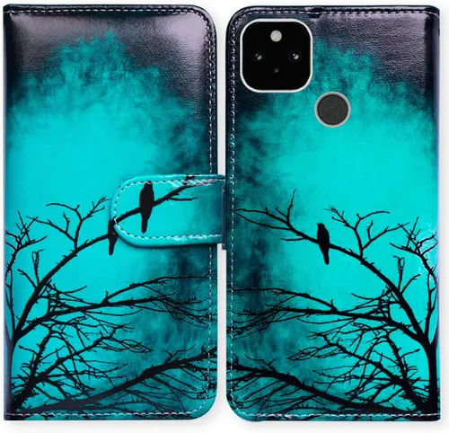 Bcov Funda para Pixel 5a 5G, diseño de pájaro negro y verde con tapa para teléfono, con ranura para tarjetas, soporte para Google Pixel 5a 5G 2021