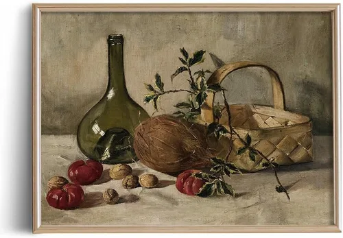 Miniatura 12 de Cuadro de naturaleza muerta de granja para sala de estar, perla de manzana, pintura cálida beige neutra, arte de pared Art Deco para cocina