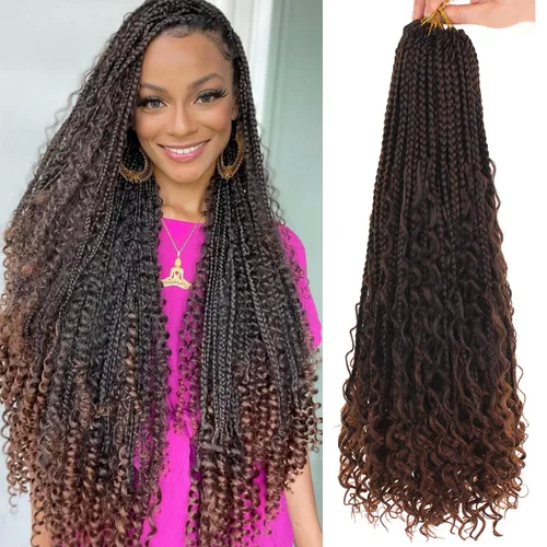 Miniatura 43 de COOKOO Cabello de Trenzas de Caja Bohemias de Ganchillo de 8 Pulgadas para Mujeres Negras, Paquete de 8, Cabello Sintético de Trenzas de Caja