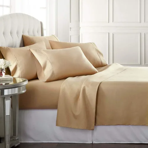 Miniatura 22 de KBC linen Juego de sábanas de lujo de 6 piezas para hotel, 100% algodón, sábana bajera ajustable de 21 a 24 pulgadas, sin arrugas, juego de ropa