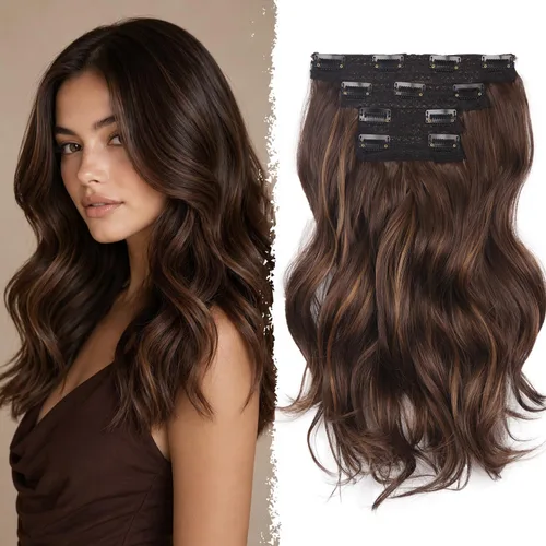 Miniatura 10 de Extensiones de cabello con clip, extensiones de cabello sintético ondulado de 14 pulgadas con clip (color: 22H10#)