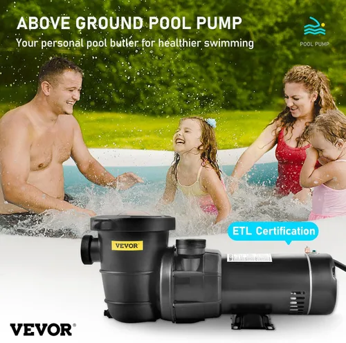 Miniatura 2 de VEVOR Bomba de piscina, 2.0HP 115 V, 1500 W Bombas de velocidad única para piscina sobre el suelo con cesta de colador, 5400 GPH Max. Caudal