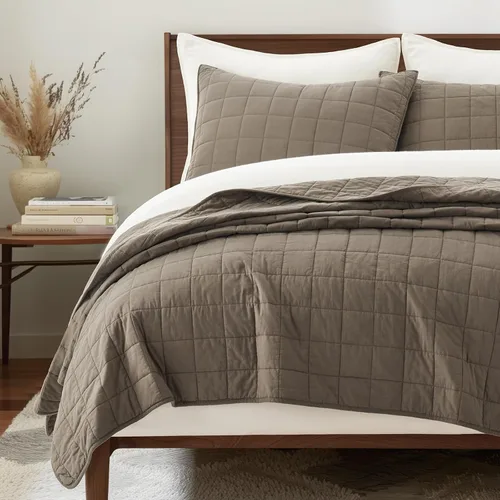 Miniatura 14 de EVERGRACEHOME Juego de Ropa de Cama Acolchado con Puntada de Caja de 100% Algodón Tamaño Queen 3 Piezas, Cobertor Lavado como Prenda Ligero Suave