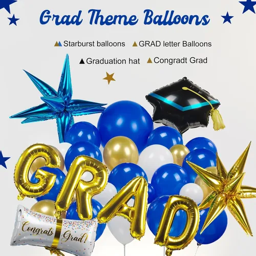 Miniatura 6 de Kit de arco de guirnalda de globos de graduación de 120 piezas con certificado de graduación, gorro de graduación, letra, globos de Mylar