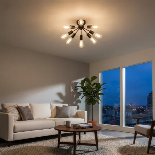 Miniatura 6 de Lámpara Sputnik de techo de 8 luces, moderna lámpara industrial negra semiempotrada para cocina, comedor, dormitorio, sala de estar, base E26