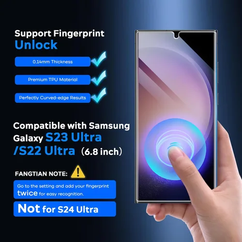 Miniatura 3 de FANGTIAN - Protector de pantalla para Samsung Galaxy S23 Ultra/S22 Ultra (alineación automática), protector de pantalla para S23 Ultra, fácil