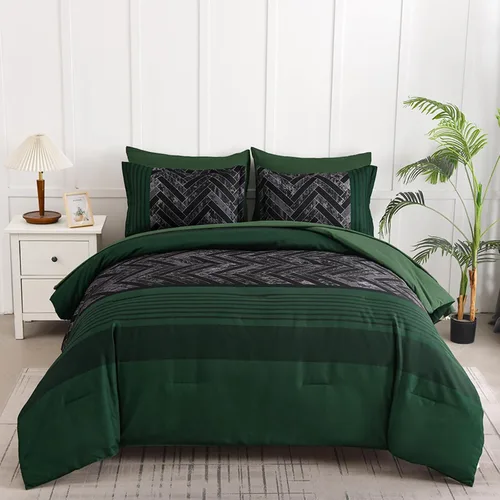 Miniatura 13 de Luxudecor Juego de Edredón Negro Tamaño King, 7 Piezas Cama en una Bolsa de Rayas Geométricas, Juego de Edredón Geométrico y Sábanas, Juego Completo