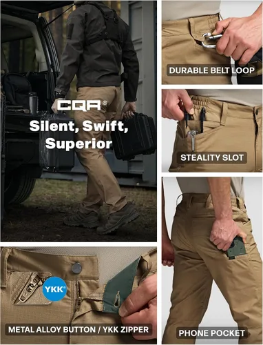 Miniatura 169 de CQR – Pantalones tácticos elásticos tipo cargo para hombre, resistentes al agua, de tela ripstop (antidesgarros), ligeros, ideales para uso diario