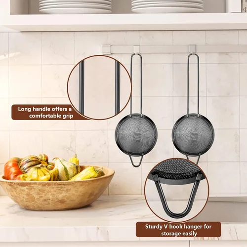 Miniatura 4 de LIANYU Juego de 2 coladores de malla fina de acero inoxidable de 3.3 pulgadas con mango largo, ideal para filtrar café, cóctel, tamizar harina, a