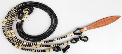 Miniatura 3 de Cuerda negra con nudos naturales, piel cruda, tachuelas de caballo trenzadas a mano Romal Romel Reins hecha a mano, cuerda de rancho/cuerda, 8.5