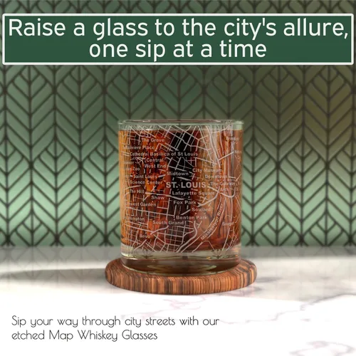 Miniatura 2 de Greenline Goods Vasos de whisky – Juego de vasos de 10 onzas para los amantes de San Luis, grabado con mapa de la ciudad de San Luis Old Fashioned