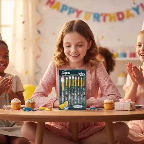 Miniatura 7 de Disney Alicia en el País de las Maravillas Juego de 8 brochas de maquillaje para sombra de ojos, iluminador, rubor, pelo suave, kit de maquillaje