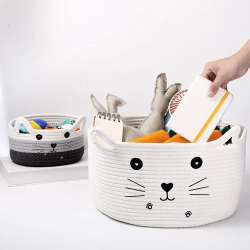 Miniatura 4 de Zopeal Cesta de almacenamiento tejida para gatos, organizador tejido con orejas, juguete decorativo de Navidad para mascotas, bonita canasta