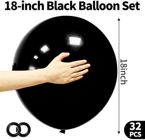 Miniatura 3 de 32 globos grandes negros de 18 pulgadas, globos redondos de látex grandes para decoración de cumpleaños y bodas (negro)