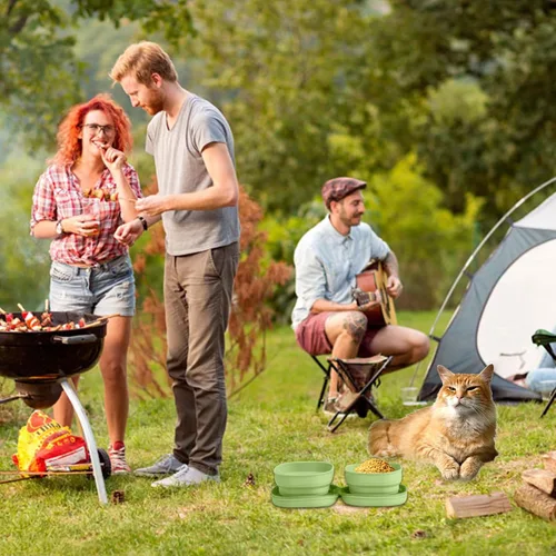 Miniatura 5 de Cuencos de viaje gemelos para mascotas para gatos o perros, cuencos de silicona plegables para alimentos y alimentación de agua, funda de transporte